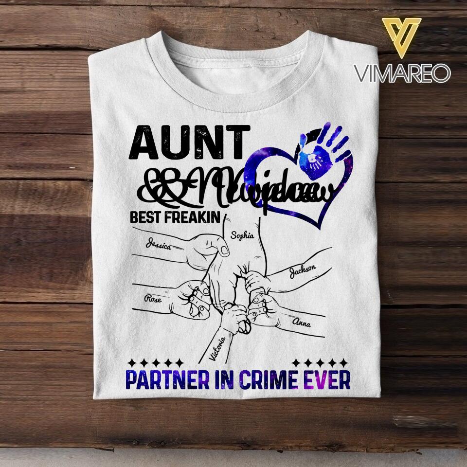 Personalized Auntie and Niece or Nephew Partner In Crime Tshirt QTDT1604