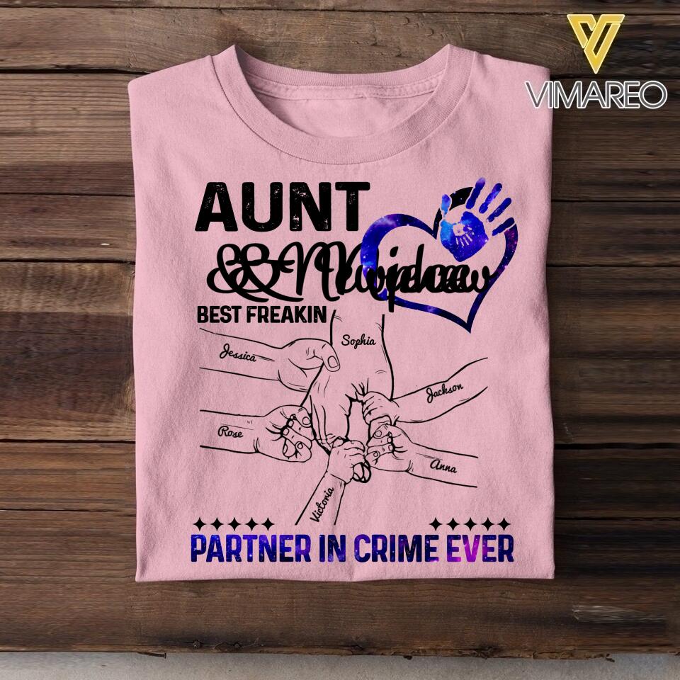Personalized Auntie and Niece or Nephew Partner In Crime Tshirt QTDT1604