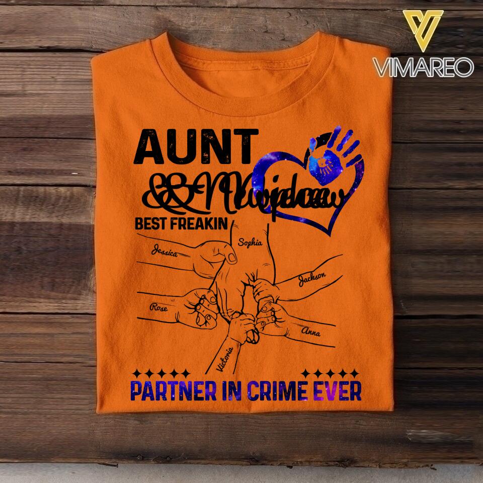 Personalized Auntie and Niece or Nephew Partner In Crime Tshirt QTDT1604