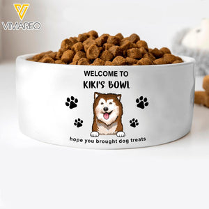 PERSONALIZED WELCOME TO DOG'S BOWL HOPE YOU BROUGHT DOG TREATS BOWL QTHC1804