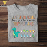 PERSONALIZED JUST A MOM GRANDMA TRYING TO RAISE TINY HUMANS TSHIRT QTVQ2704