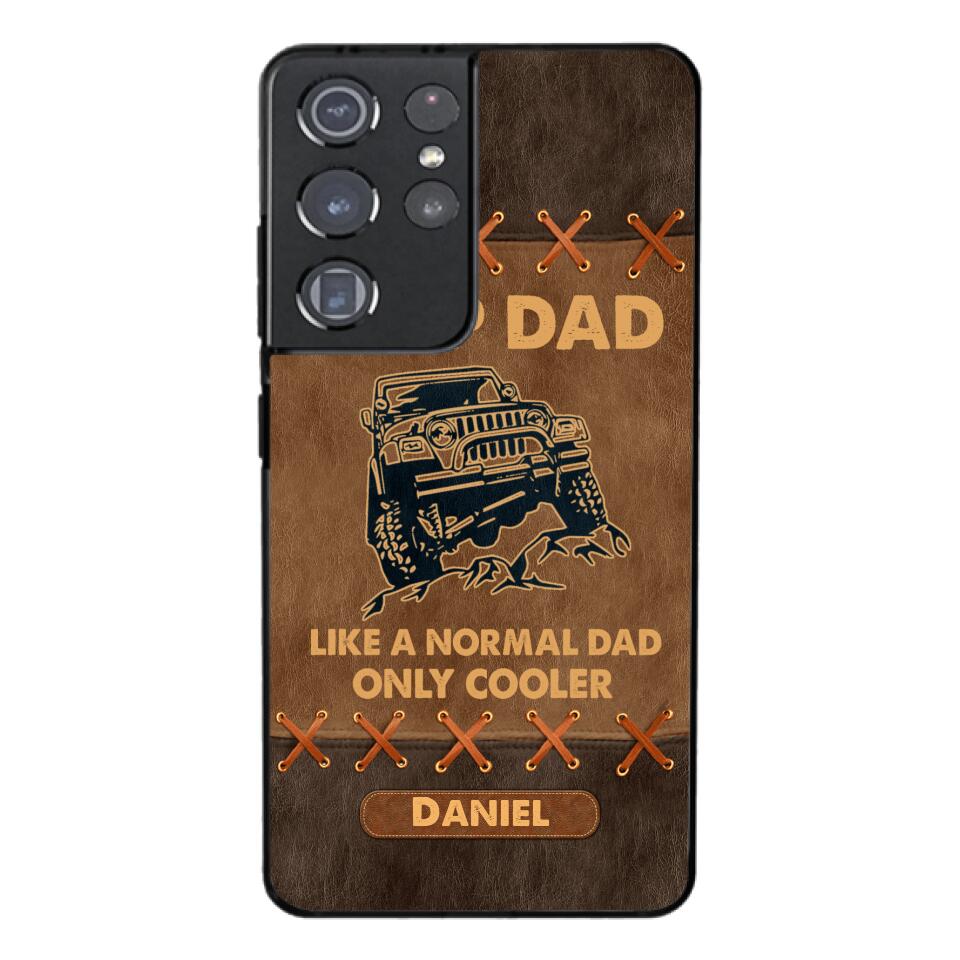 Personalized Jeep Dad Leather Print Phonecase Father's Day Gifts