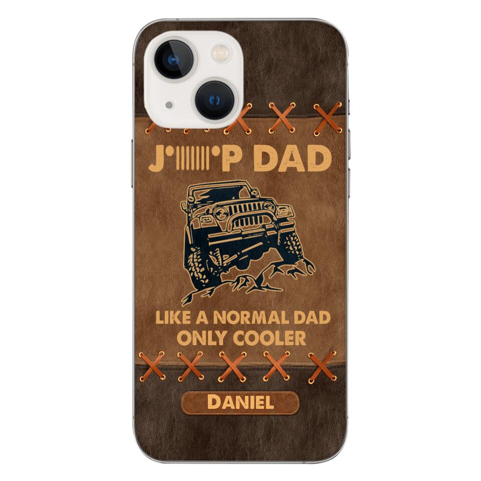 Personalized Jeep Dad Leather Print Phonecase Father's Day Gifts