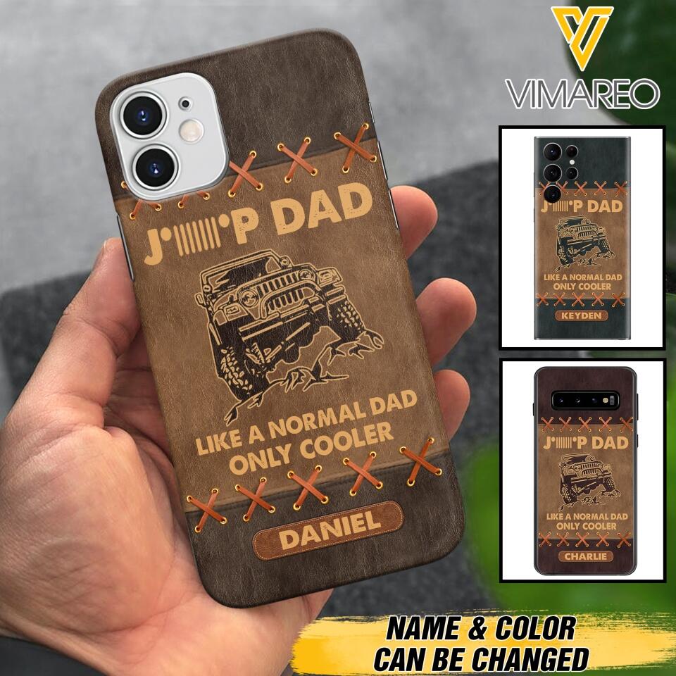 Personalized Jeep Dad Leather Print Phonecase Father's Day Gifts