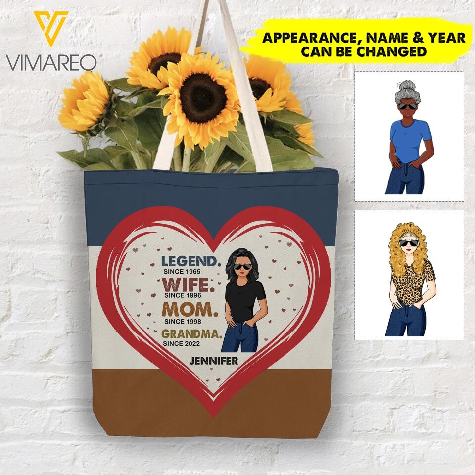 PERSONALIZED LEGEND WIFE MOM GRANDMA TOTE BAG NQHC0605