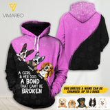 PERSONALIZED A GIRL AND HER DOG A BOND THAT CAN'T BE BROKEN HOODIE 3D PRINTED QTDT0605