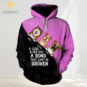 PERSONALIZED A GIRL AND HER DOG A BOND THAT CAN'T BE BROKEN HOODIE 3D PRINTED QTDT0605