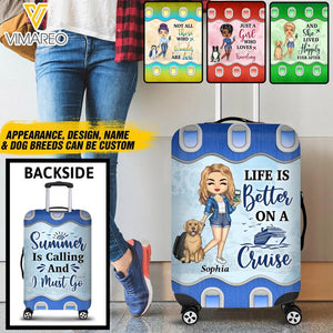 Personalized Girl and Dog Loves Traveling Luggage Cover Printed NQDT0705