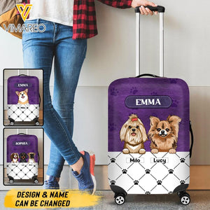 Personalized Dog Lover Purple Background Luggage Cover Printed NQTN0705