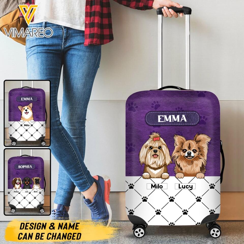 Personalized Dog Lover Purple Background Luggage Cover Printed NQTN0705
