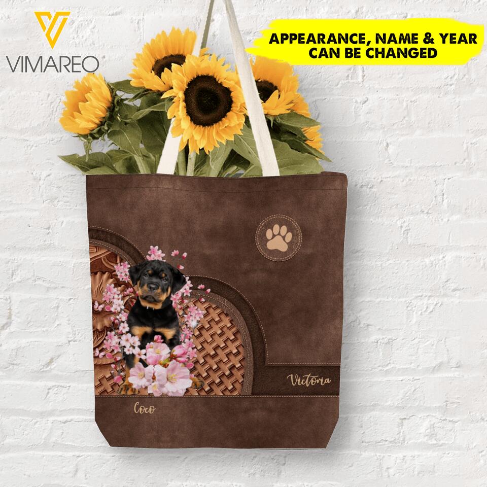 PERSONALIZED DOG FLOWER TOTE BAG NQHC1005