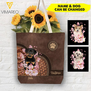 PERSONALIZED DOG FLOWER TOTE BAG NQHC1005