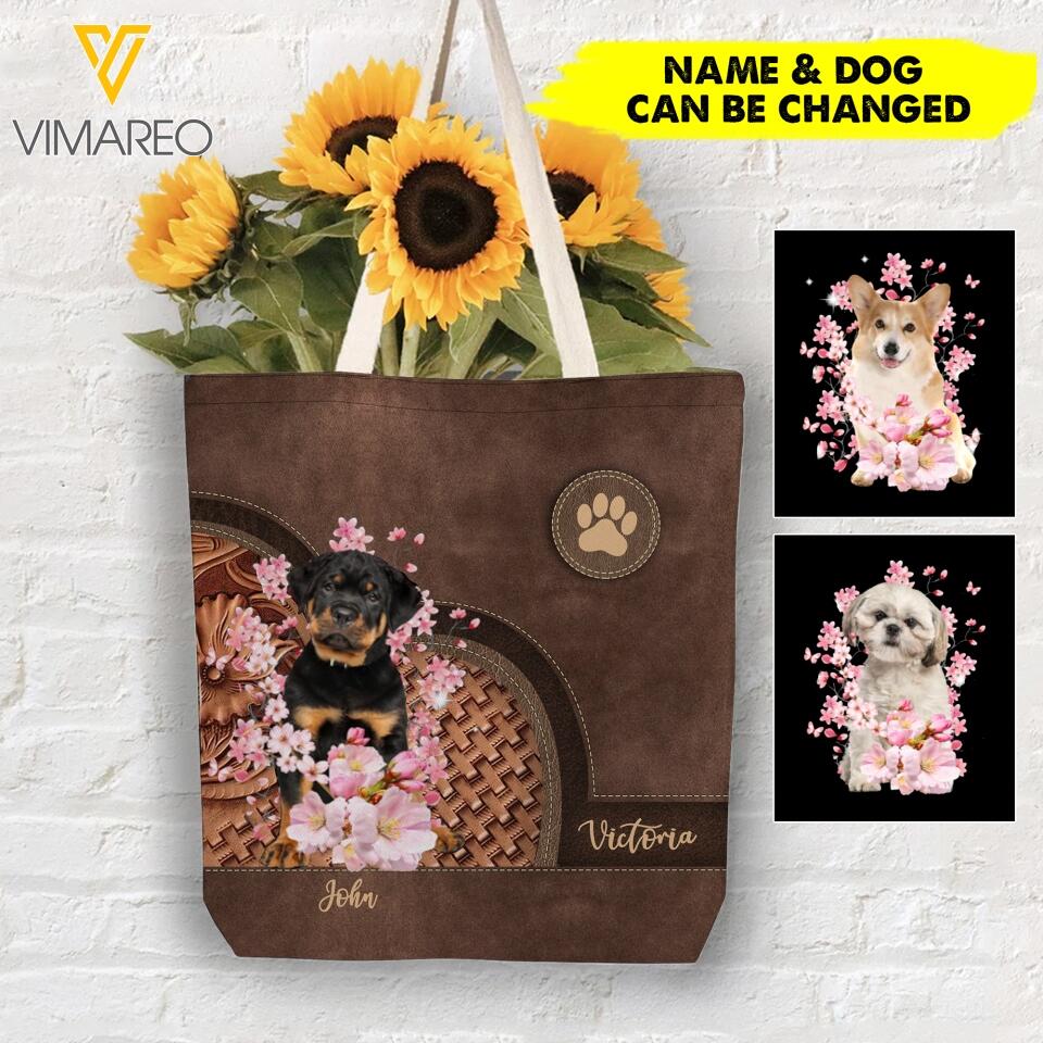 PERSONALIZED DOG FLOWER TOTE BAG NQHC1005