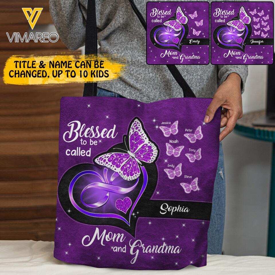 PERSONALIZED BLESSED TO BE CALLED MOM AND GRANDMA TOTE BAG NQDT1205