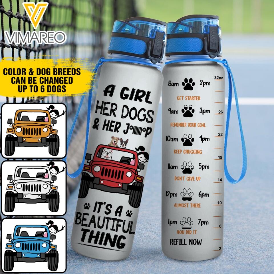 Personalized Jeep Dog Water Tracker Bottle Printed 22MAY-DT17