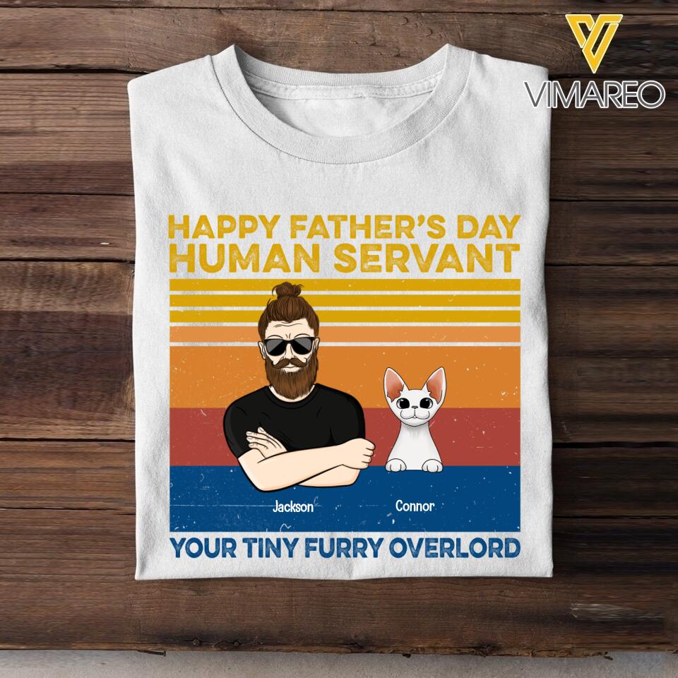 PERSONALIZED HAPPY FATHER'S DAY HUMAN SERVANT CAT BREED TSHIRT QTTN2005