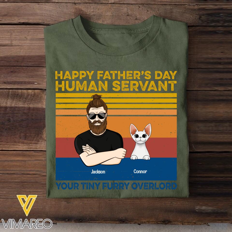 PERSONALIZED HAPPY FATHER'S DAY HUMAN SERVANT CAT BREED TSHIRT QTTN2005
