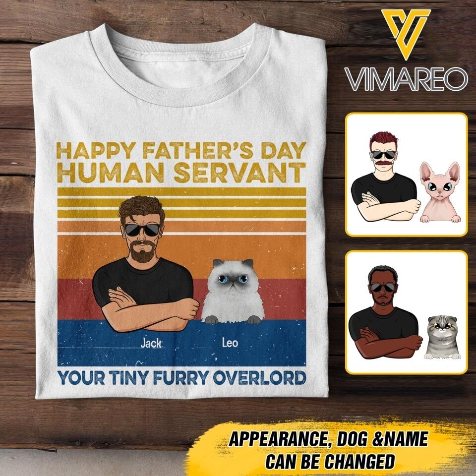 PERSONALIZED HAPPY FATHER'S DAY HUMAN SERVANT DOG BREED TSHIRT QTTN2005
