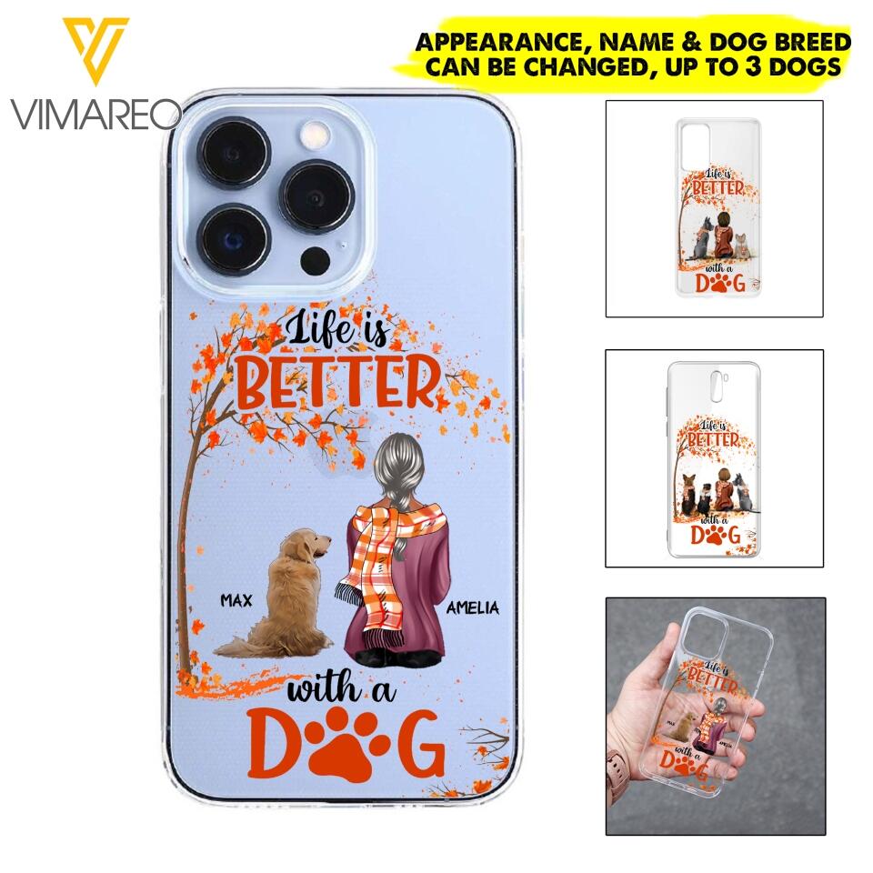 PERSONALIZE TRANSPARENT SILICONE PHONECASE DOG MOM LIFE IS BETTER WITH DOG