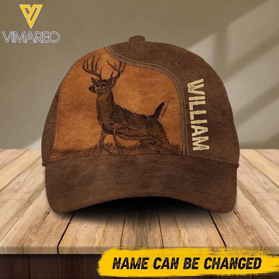 Personalized Deer Hunter Leather Printed Cap 2105DT