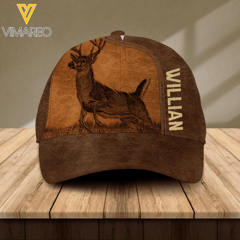 Personalized Deer Hunter Leather Printed Cap 2105DT