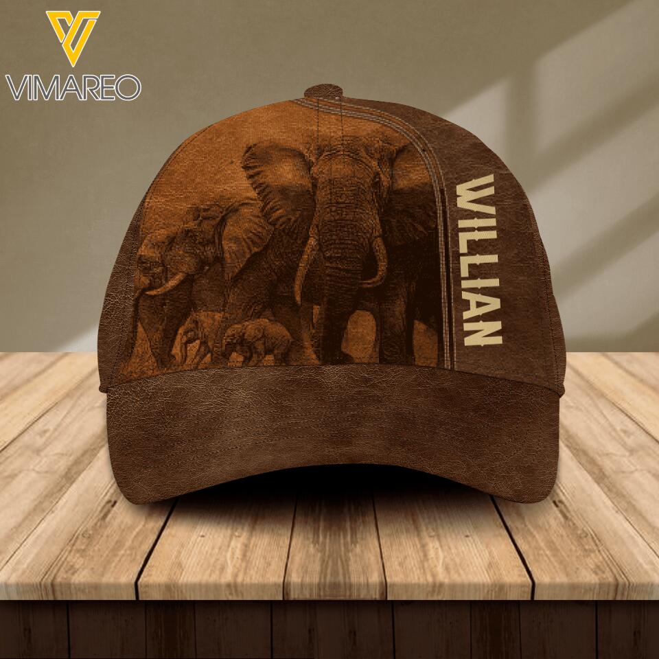 Personalized Elephants Lovers Leather Printed Cap 2105DT