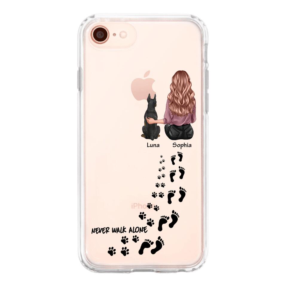 Personalized Never Walk Alone Girl And Dog Transparent Silicone Phonecase Printed 22MAY-LN21