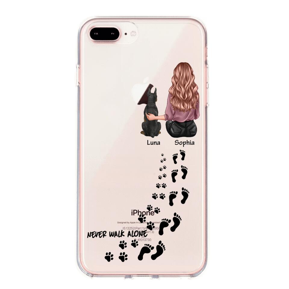 Personalized Never Walk Alone Girl And Dog Transparent Silicone Phonecase Printed 22MAY-LN21