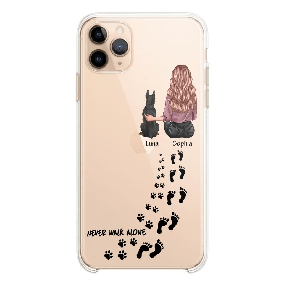 Personalized Never Walk Alone Girl And Dog Transparent Silicone Phonecase Printed 22MAY-LN21