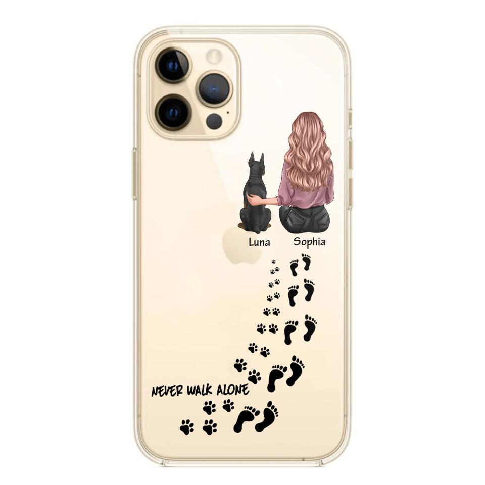 Personalized Never Walk Alone Girl And Dog Transparent Silicone Phonecase Printed 22MAY-LN21