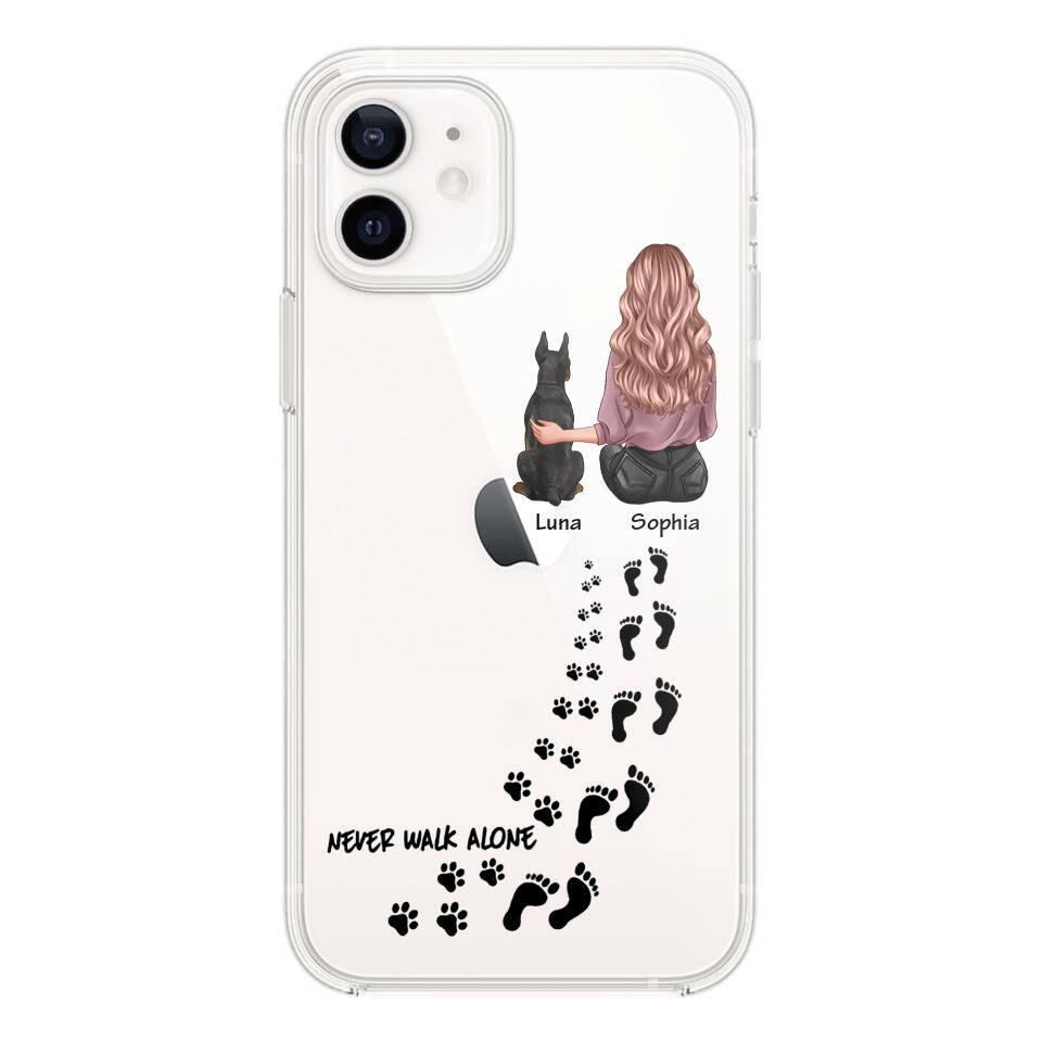 Personalized Never Walk Alone Girl And Dog Transparent Silicone Phonecase Printed 22MAY-LN21