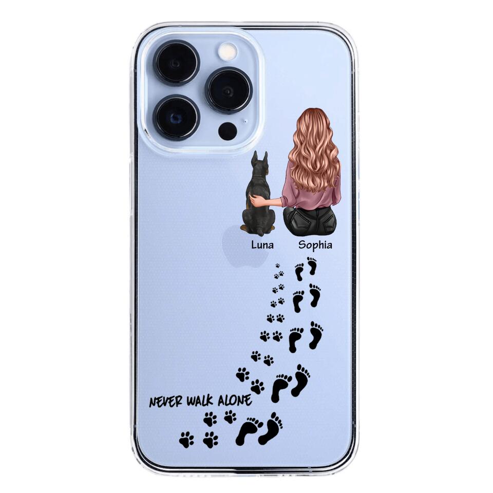 Personalized Never Walk Alone Girl And Dog Transparent Silicone Phonecase Printed 22MAY-LN21