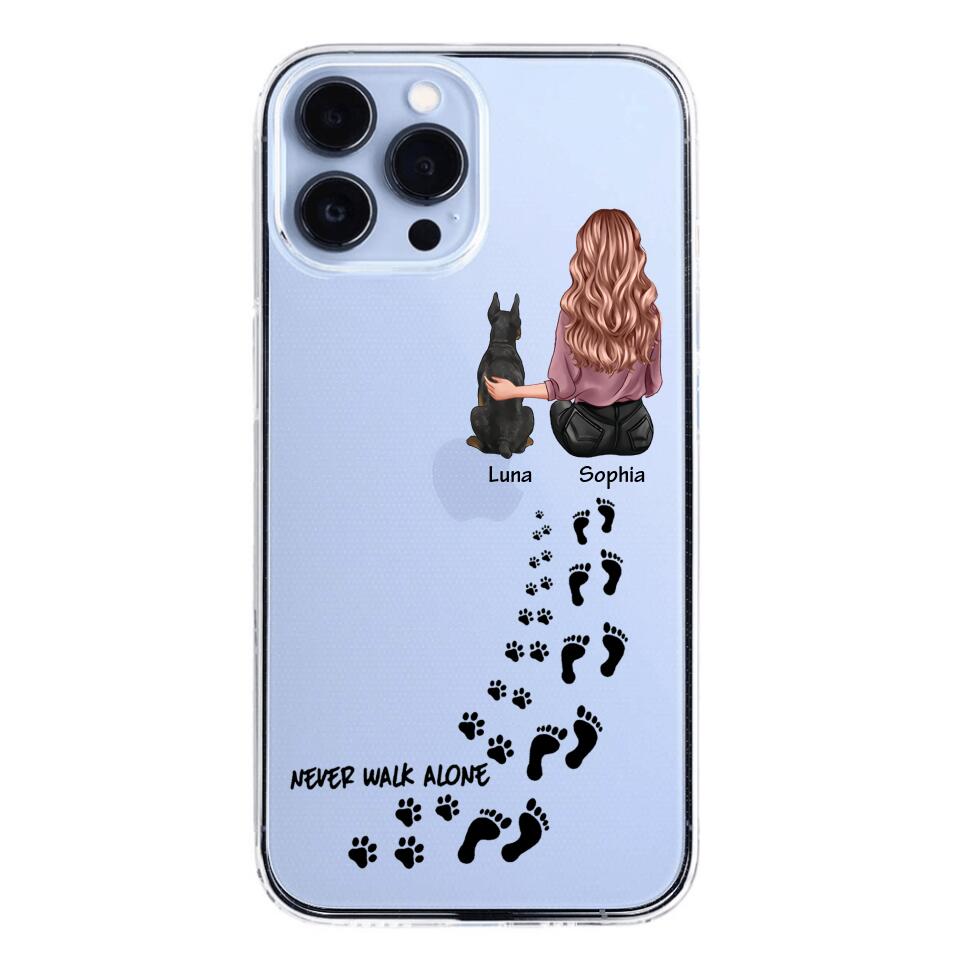 Personalized Never Walk Alone Girl And Dog Transparent Silicone Phonecase Printed 22MAY-LN21