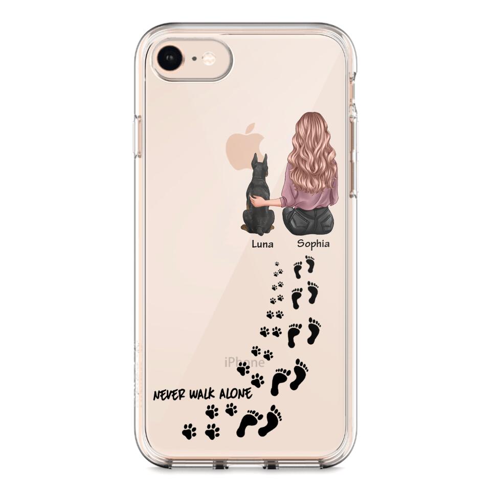 Personalized Never Walk Alone Girl And Dog Transparent Silicone Phonecase Printed 22MAY-LN21