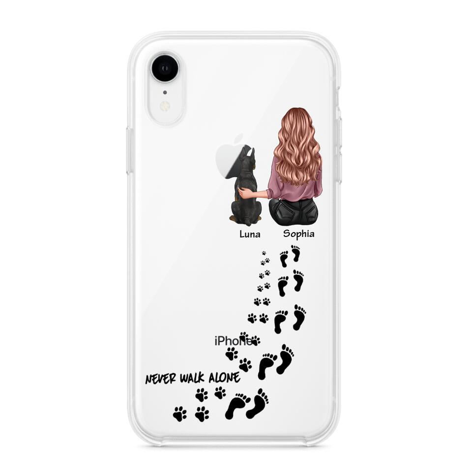 Personalized Never Walk Alone Girl And Dog Transparent Silicone Phonecase Printed 22MAY-LN21