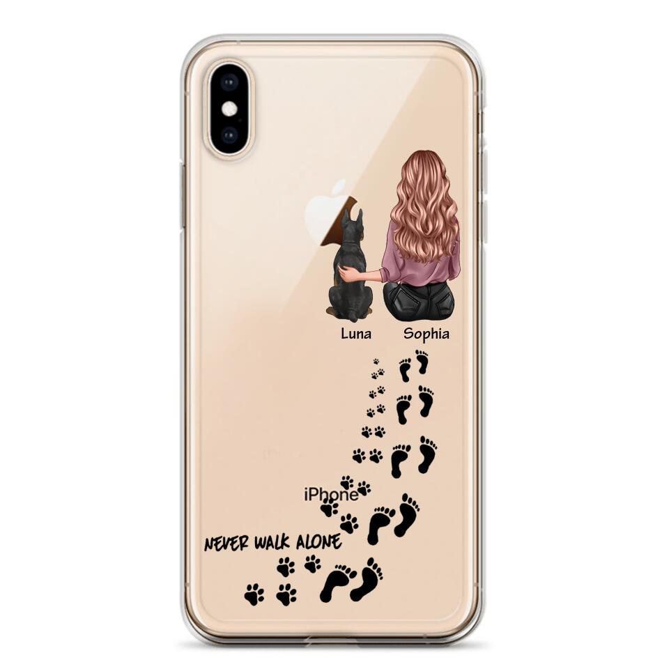 Personalized Never Walk Alone Girl And Dog Transparent Silicone Phonecase Printed 22MAY-LN21