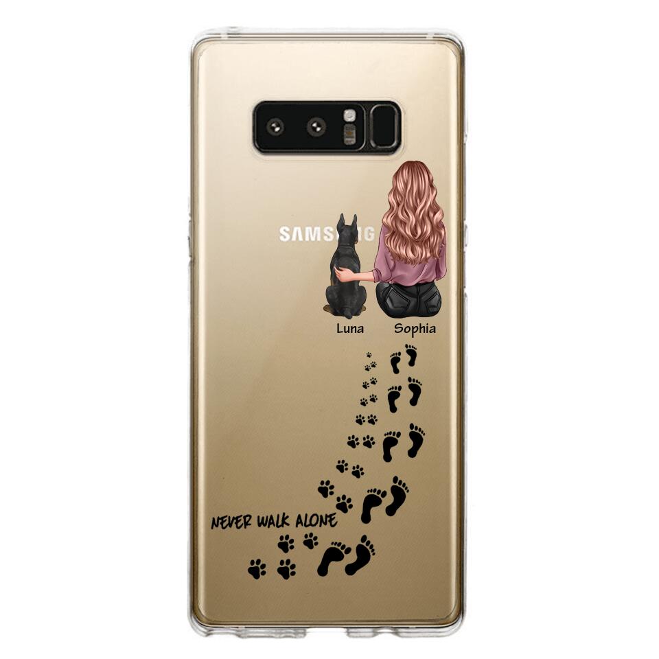 Personalized Never Walk Alone Girl And Dog Transparent Silicone Phonecase Printed 22MAY-LN21