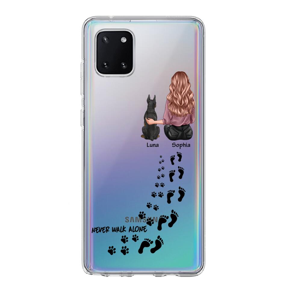 Personalized Never Walk Alone Girl And Dog Transparent Silicone Phonecase Printed 22MAY-LN21