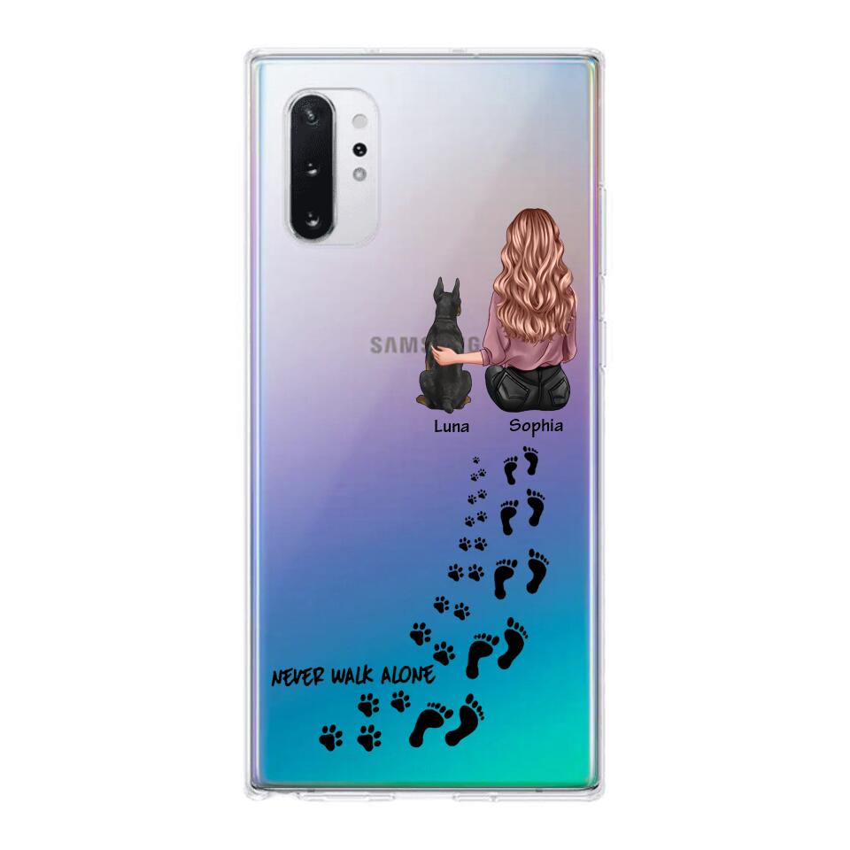 Personalized Never Walk Alone Girl And Dog Transparent Silicone Phonecase Printed 22MAY-LN21