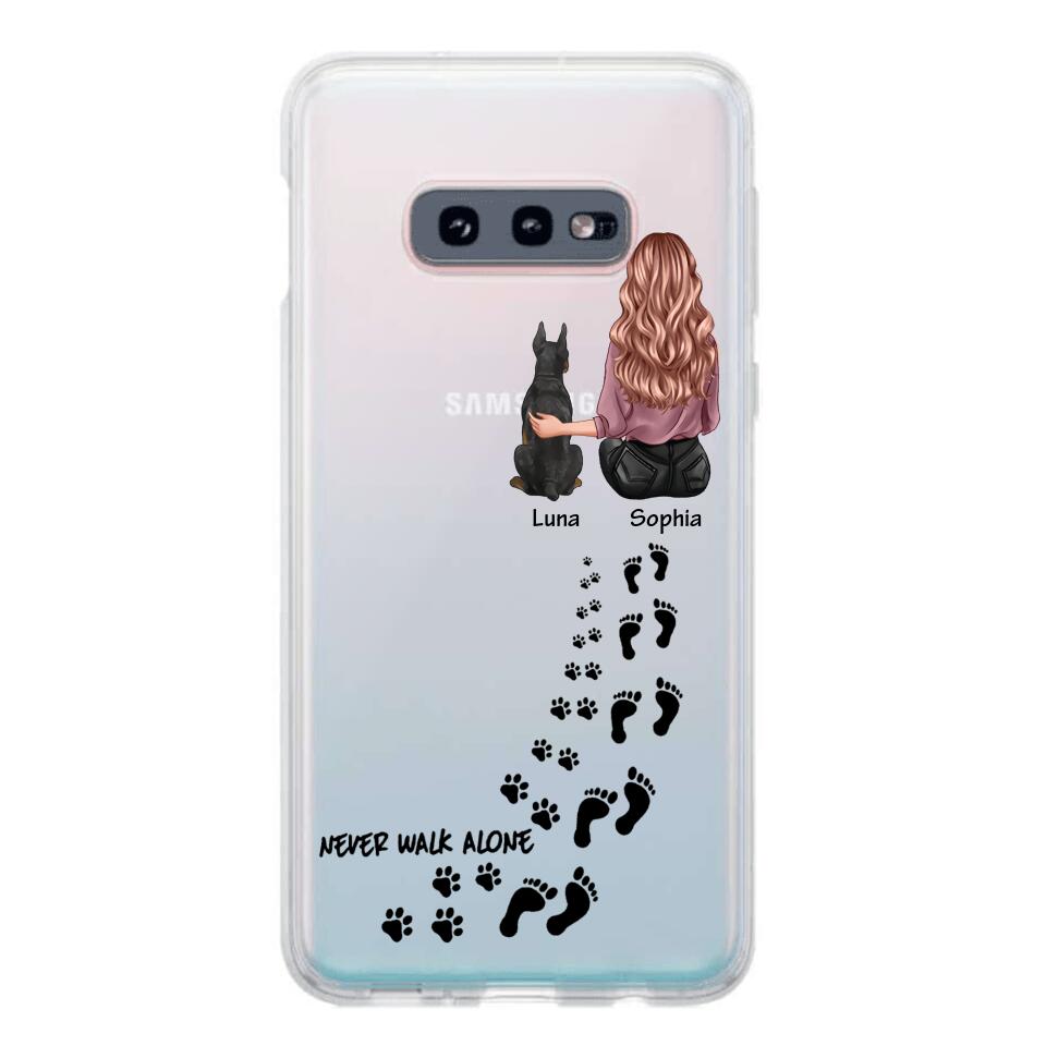 Personalized Never Walk Alone Girl And Dog Transparent Silicone Phonecase Printed 22MAY-LN21