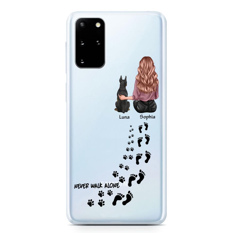 Personalized Never Walk Alone Girl And Dog Transparent Silicone Phonecase Printed 22MAY-LN21