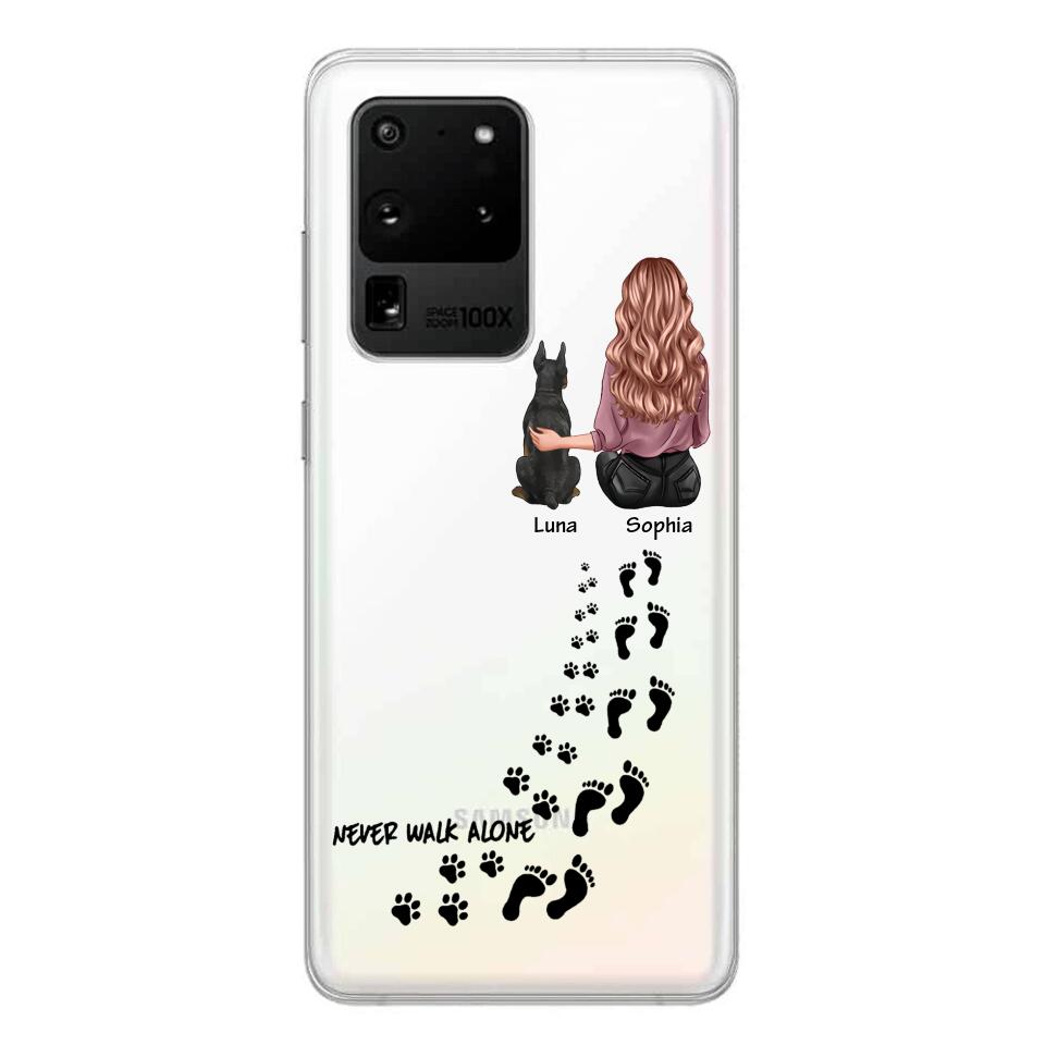 Personalized Never Walk Alone Girl And Dog Transparent Silicone Phonecase Printed 22MAY-LN21