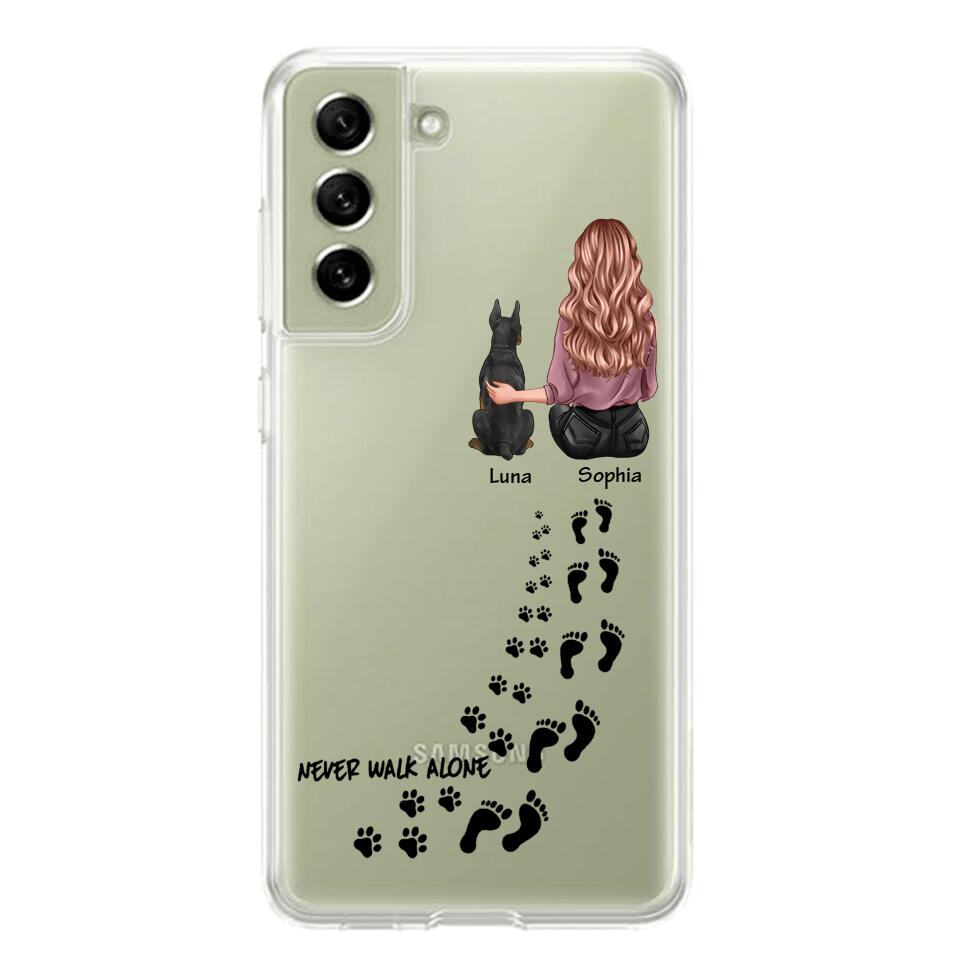 Personalized Never Walk Alone Girl And Dog Transparent Silicone Phonecase Printed 22MAY-LN21