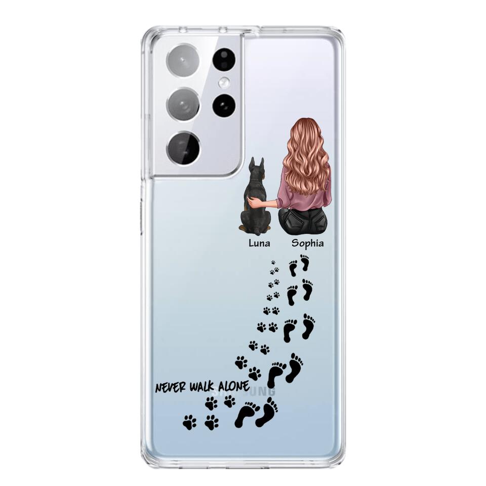 Personalized Never Walk Alone Girl And Dog Transparent Silicone Phonecase Printed 22MAY-LN21