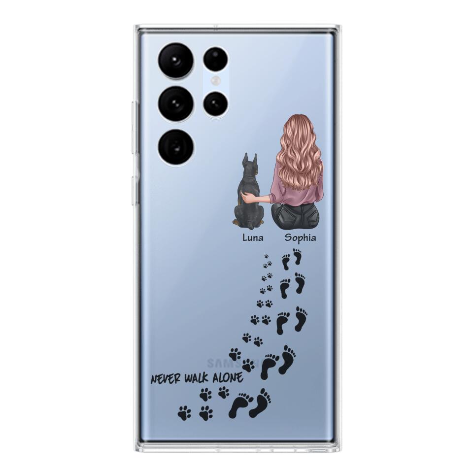 Personalized Never Walk Alone Girl And Dog Transparent Silicone Phonecase Printed 22MAY-LN21