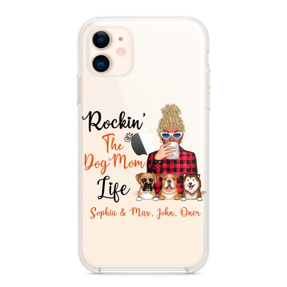 Personalized Rockin's The Dog Mom Life Transparent Silicone Phonecase Printed 22MAY-HC21