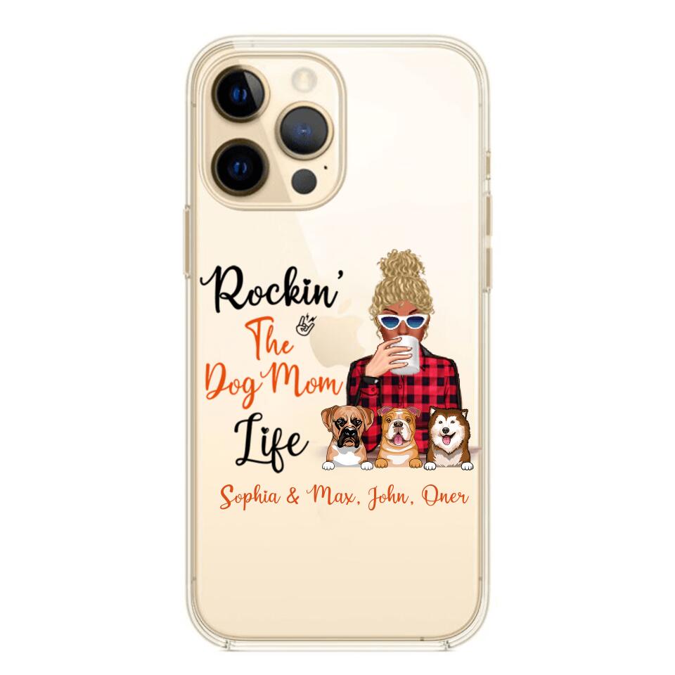 Personalized Rockin's The Dog Mom Life Transparent Silicone Phonecase Printed 22MAY-HC21