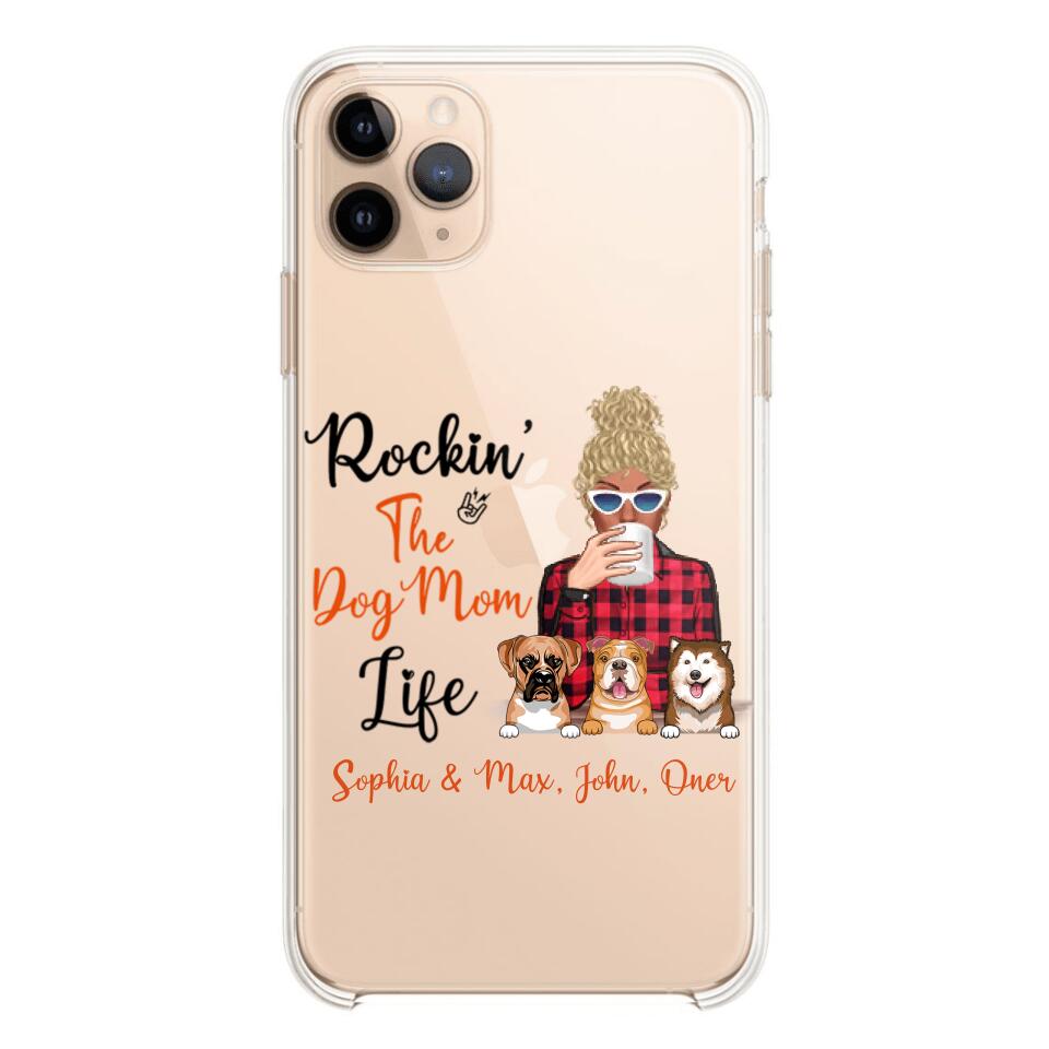 Personalized Rockin's The Dog Mom Life Transparent Silicone Phonecase Printed 22MAY-HC21