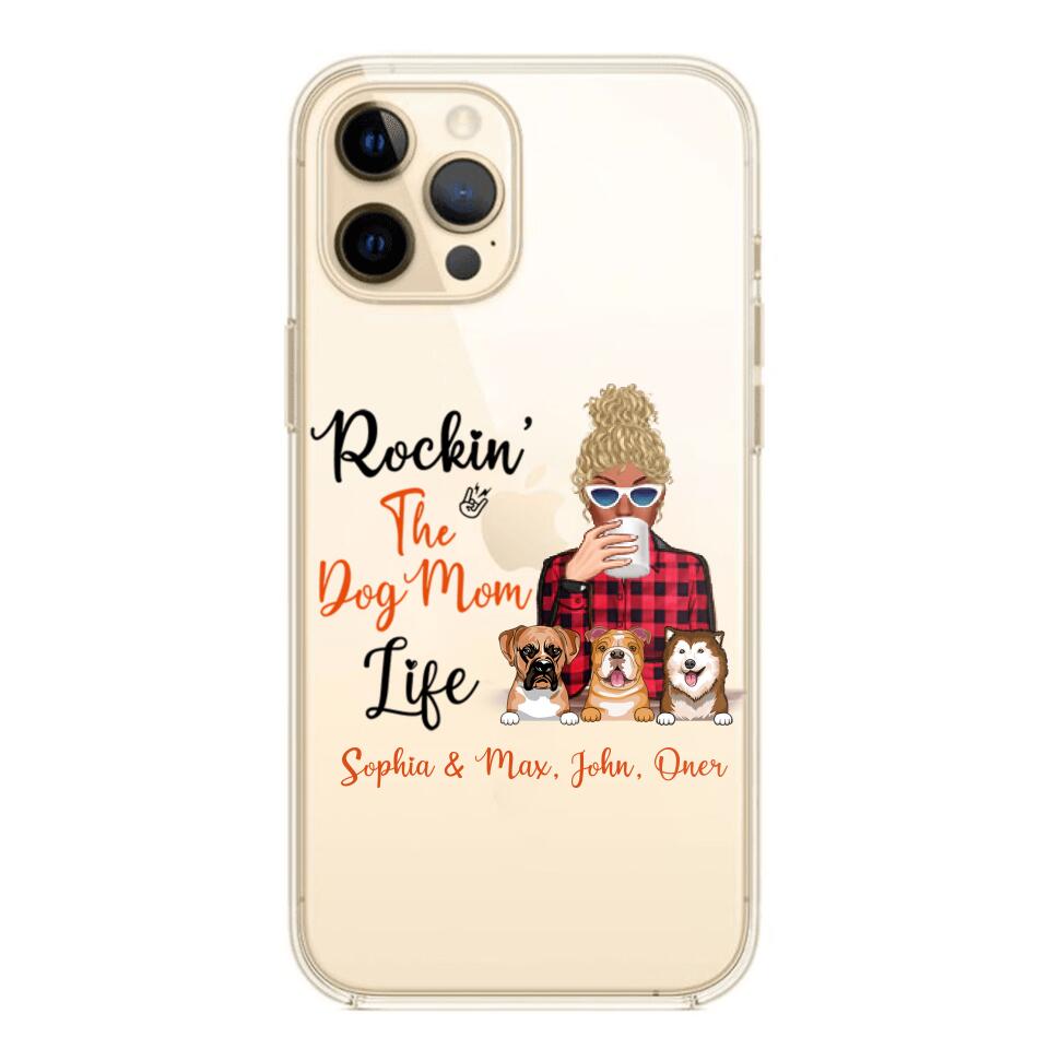 Personalized Rockin's The Dog Mom Life Transparent Silicone Phonecase Printed 22MAY-HC21