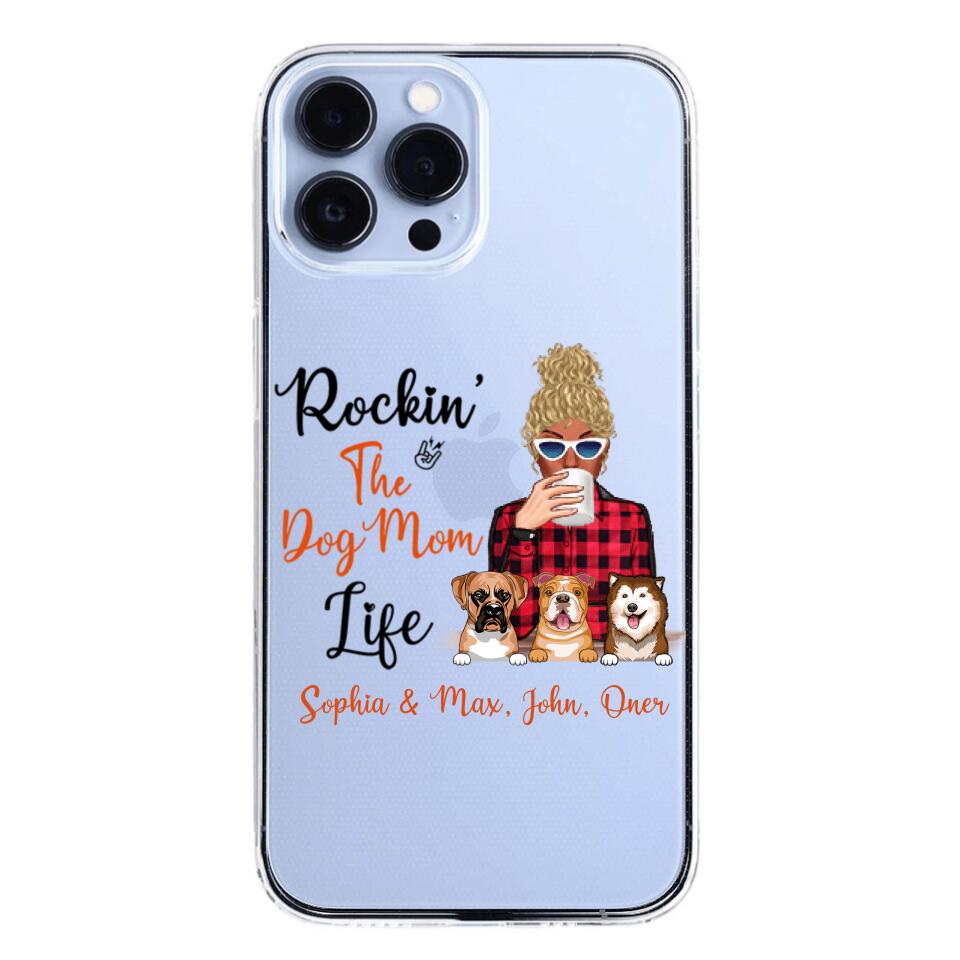 Personalized Rockin's The Dog Mom Life Transparent Silicone Phonecase Printed 22MAY-HC21